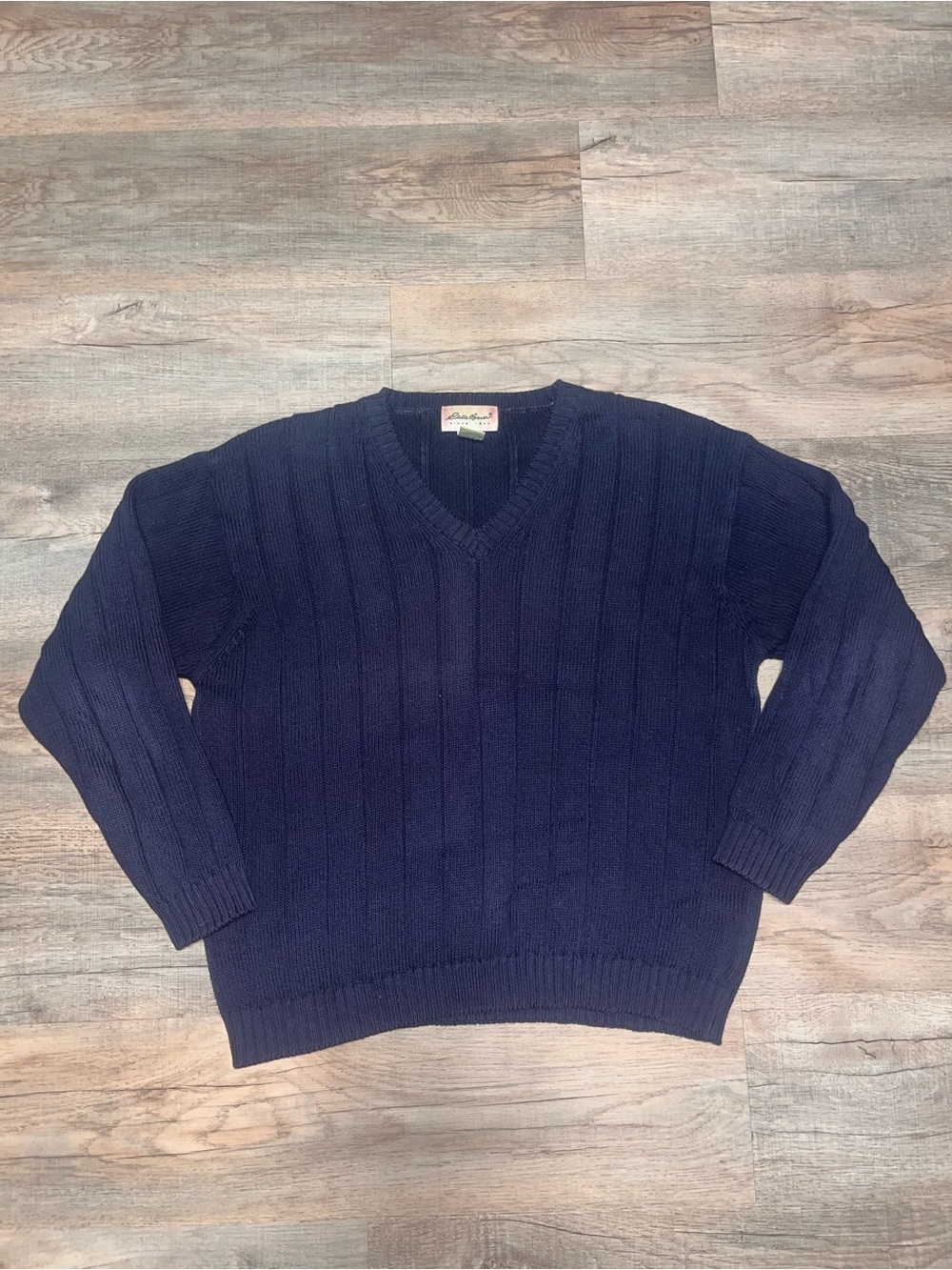 Eddie Bauer 100% Cotton Vintage Navy V-Neck Men’s Sweater